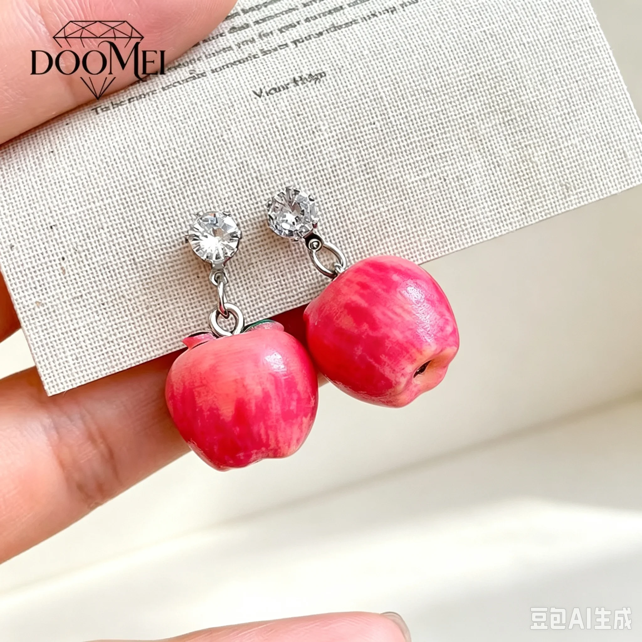 DOO MEI Cute 3D Fruit Dangle Earrings for  Rhinestone Apple Pear Resin Drop Earrings Sweet Kawaii Daily Holiday Party Jewelry