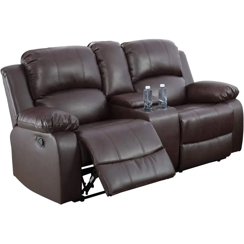 

Elegant 2-Person Reclining Loveseat in Brown Leather for Living Room or Home Theater