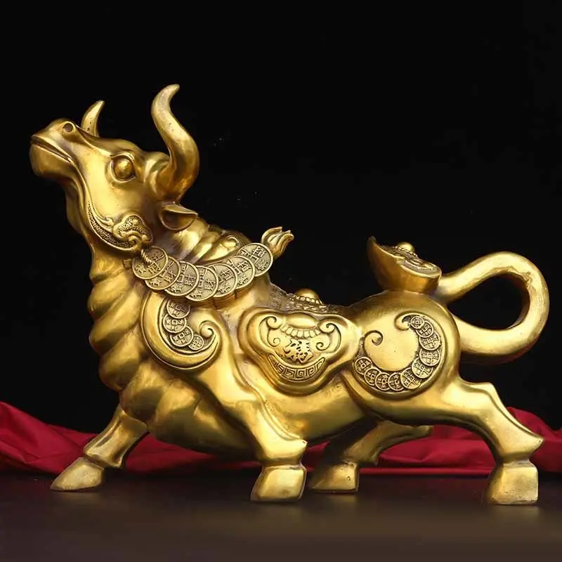 

Brass Bullish Money Copper Bull Office Living Room Zodiac Wangshi Wall Street Home Ornament Crafts