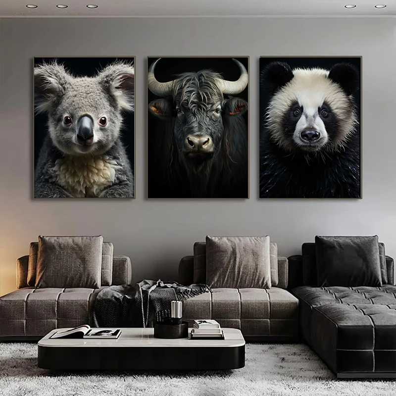 صورة حيوان أسد أسود رائع ، لوحة قماشية ، ملصق ، فن جداري ، نورديك ، غزال ، نمر ، ذئب ، صورة جمالية لديكور غرفة المعيشة