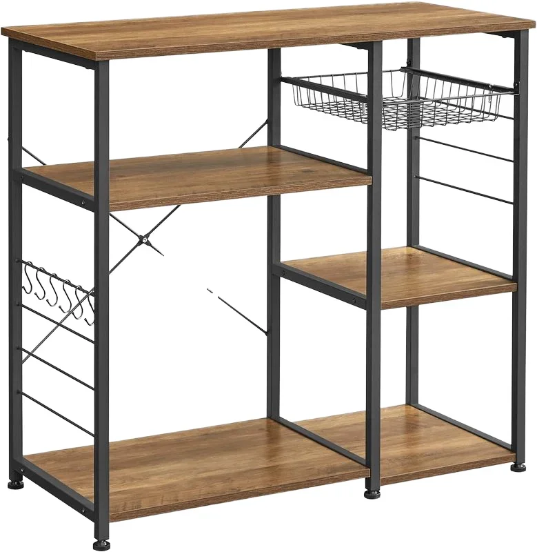 

Multi Layer Living Home Vegetable coffee Bar Wine Retractable Wooden Metal Kitchen Storage Rack