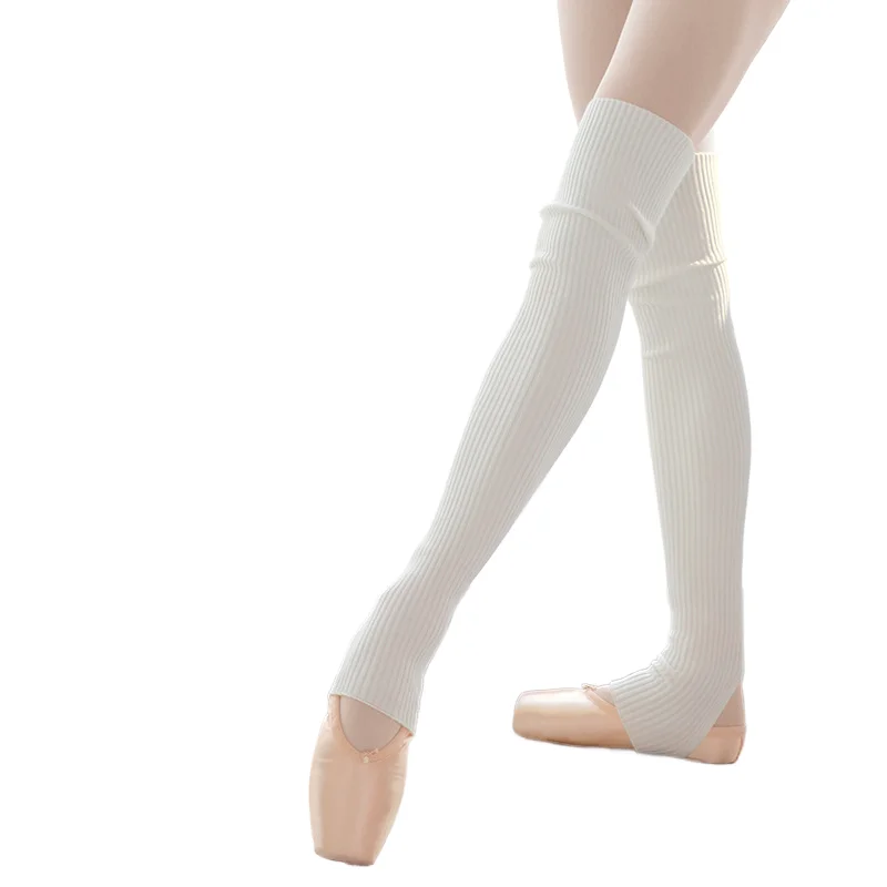 Ballet Dance Leg Warmers para mulheres, wrappers corpo alto da coxa, meias longas térmicas sobre o joelho, malha com nervuras retas, estribo, 65cm