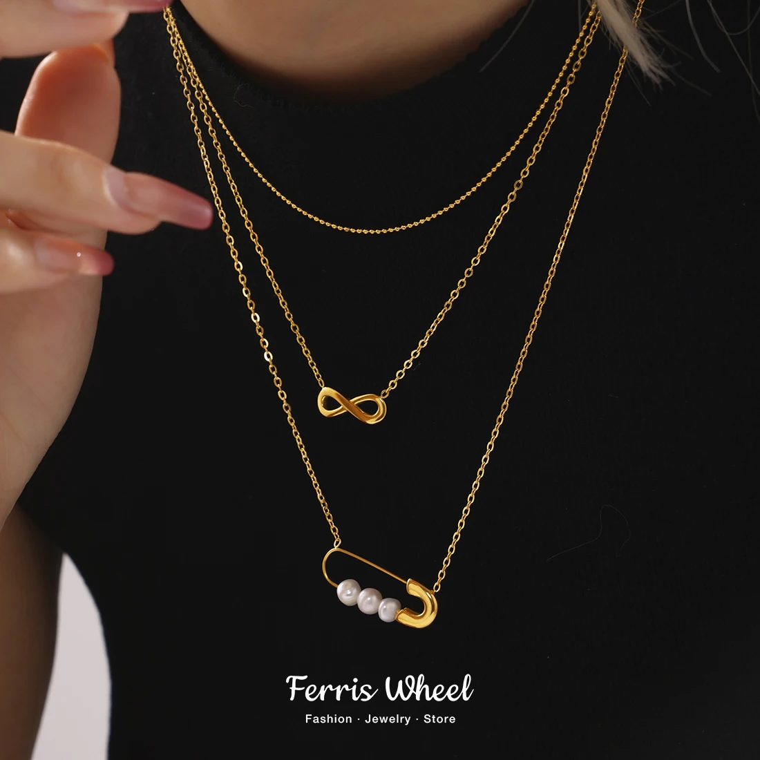 Collier pendentif à clip en acier inoxydable JOfor pour femme, perle d'eau douce, nature, charbon, breloque de luxe étanche, cadeau de bijoux