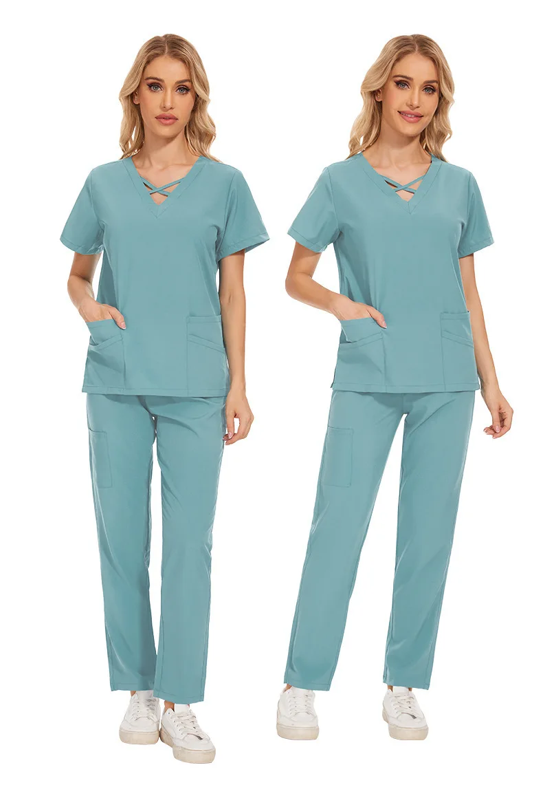 

Stretch Medical Scrubs Sets For Women Surgical Uniforms Tops Pant Hospital Dental Cic Beauty Salon Spa Lab Workwear Clothes