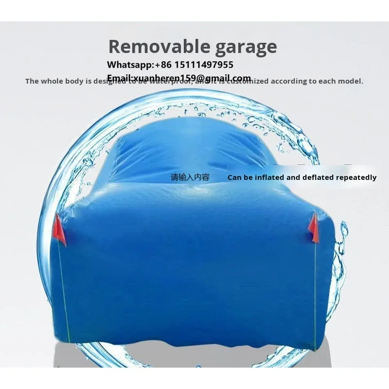 Fully Sealed Inflatable Blue Car Cover Rodent-Resistant Hail-Proof Dust-Proof Flood-Resistant Reinforced PVC UV Protection 99%