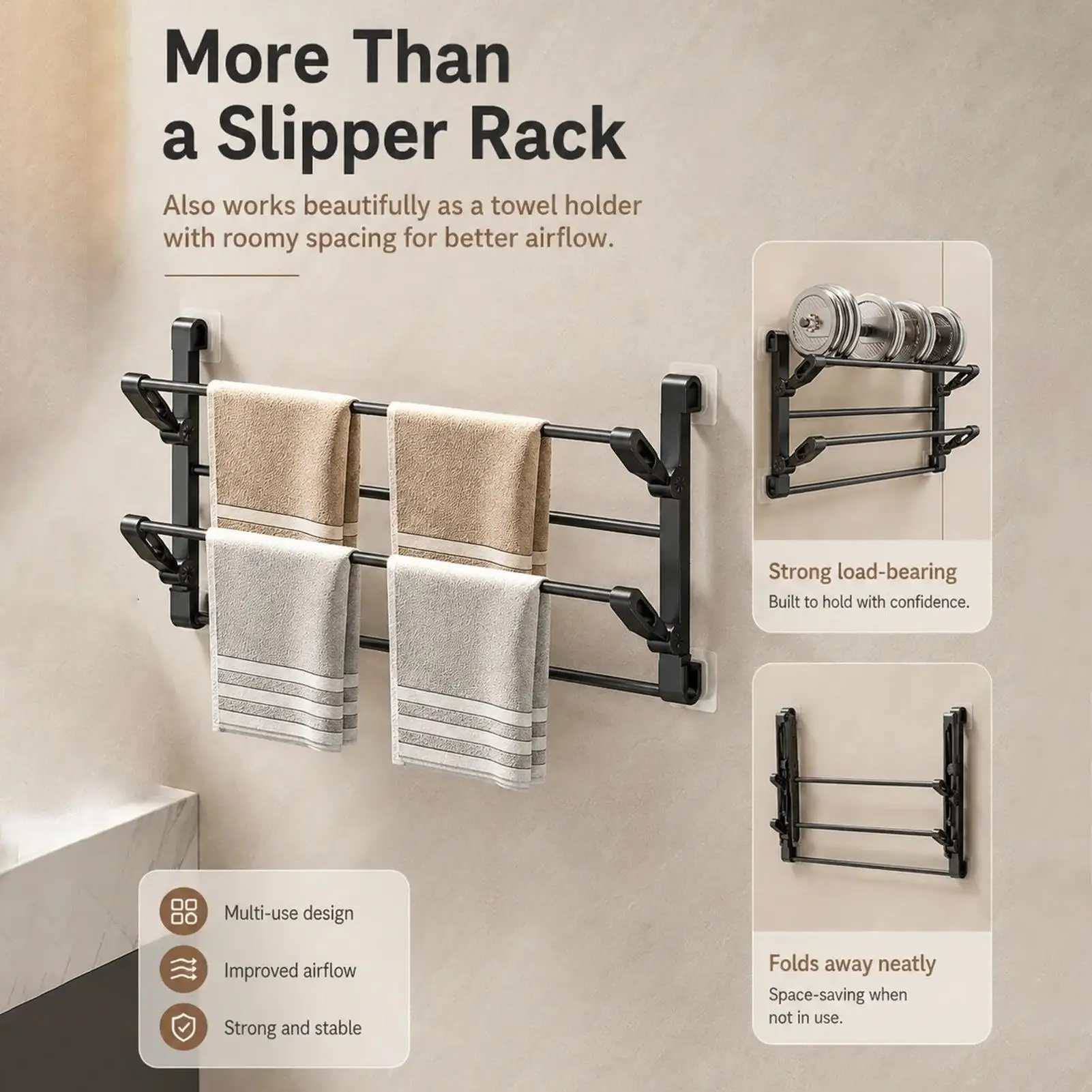 New Bathroom Slipper Rack Wall-Mounted Non-Punching Toilet Door Shoe Rack Drain Multi-Functional Folding Shoe Storage Rack