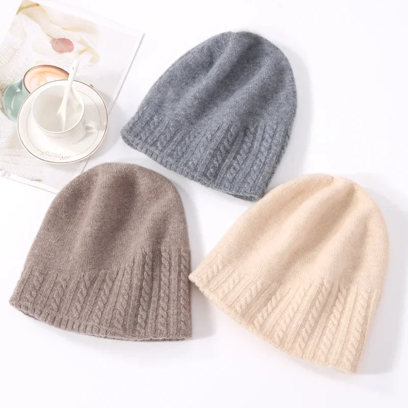 100% Wool Beanies Hat For Women Winter 2023 Solid Warm Soft Luxury Wool Bonnets Fashion y2k Knitted Skullies Street Cute Cap