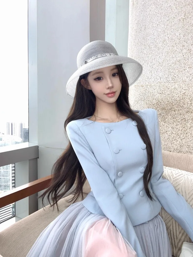 

Tweed Jacket Purple Womens Autumn-Winter Cotton Embroidered Cinched Decorated Elastic Lace Sequined Vintage Pleated Silhouette