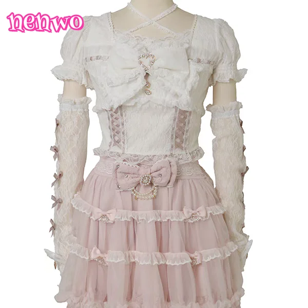 

Японская милая тяжелая промышленность, рубашка с кружевным бантом и ремешком, кружевная рубашка, лето-осень, новая эластичная тонкая футболка с длинными рукавами, топ