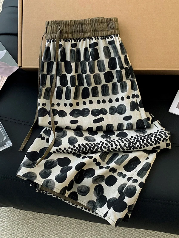 Retro Polka Dot Print Half Skirt Women's High Waist Slimming Color Block Drawstring Asymmetrical Straight Leg Skirt