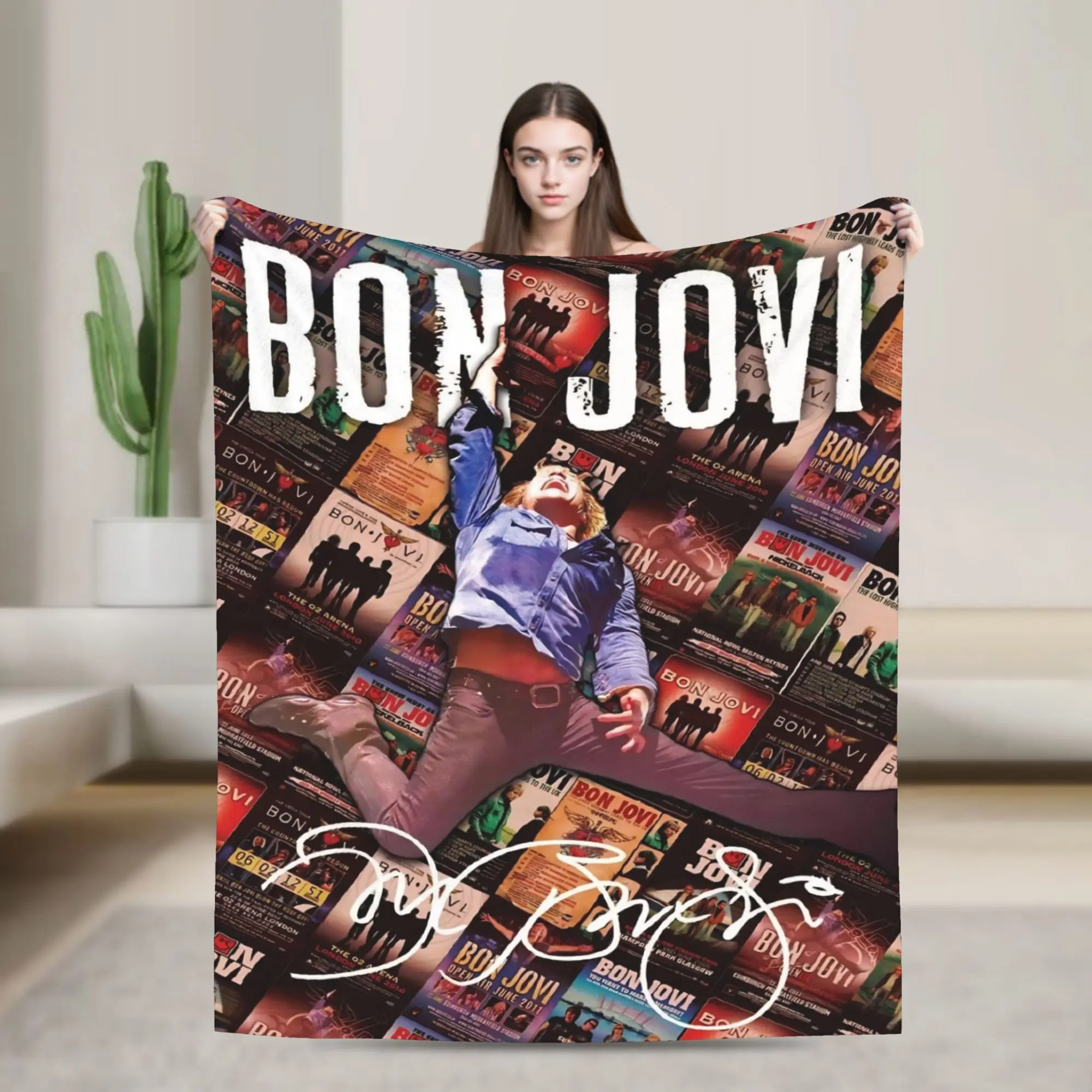 Bons Jovis Rock Band Blankets Fleece Summer Air Conditioning  Breathable Super Soft Throw Blankets for Sofa Outdoor Bedspreads