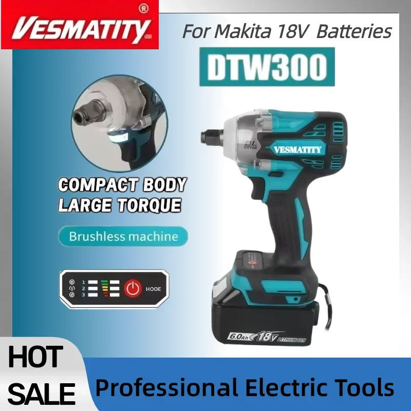 DTW300 Cordless Wrench Tool Set, 330Nm Torque, Large Power, Wind Cannon Remove Tire, Lithium Auto Repair for 18V-20V battery.