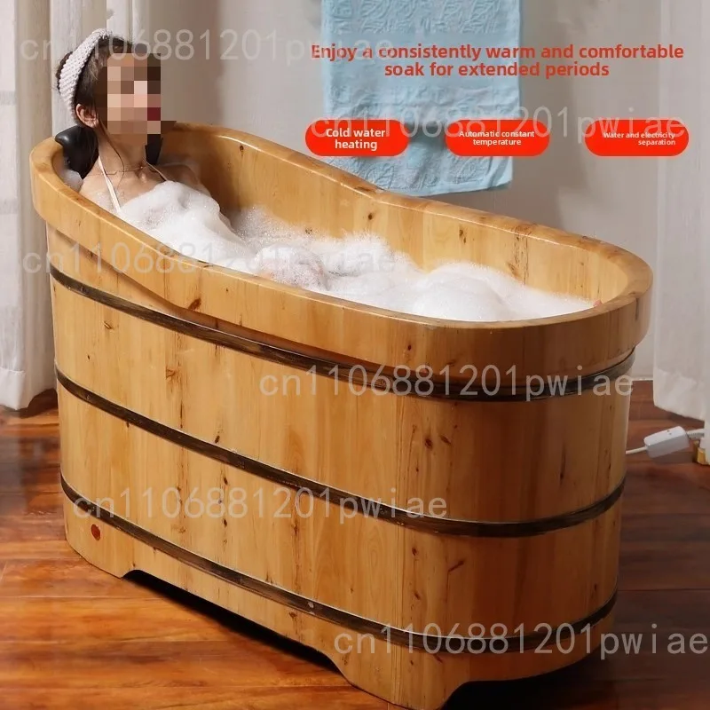 Wooden bucket, automatic heating bath bucket, adult-only bath tub, bath bucket, adult full body household wooden bathtub