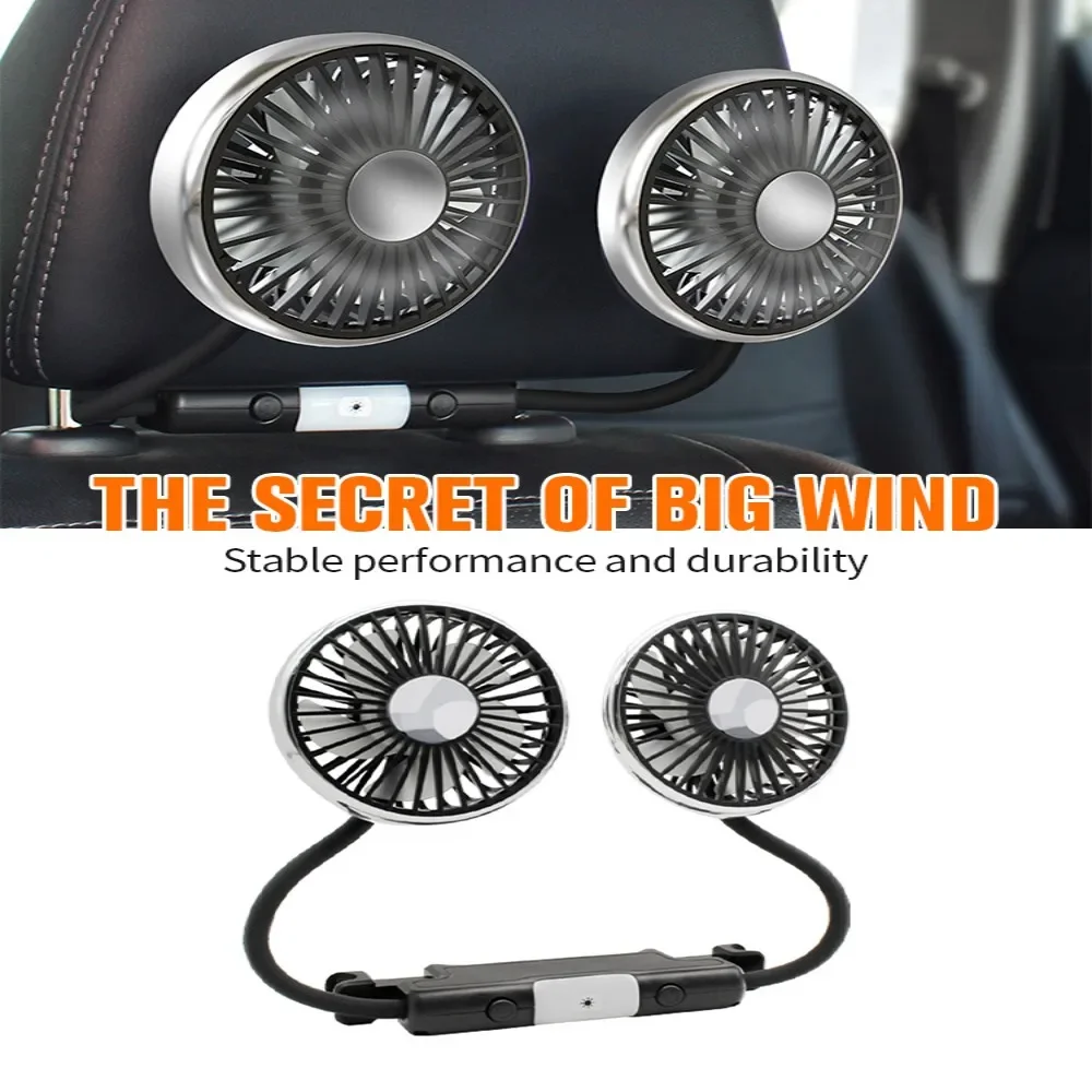 Car Seat Back Cooling Fan Charge Dual Head Fan 360 Degree Rotation Auto Headrest Ventilation Fan Car Interior Neck Cooler