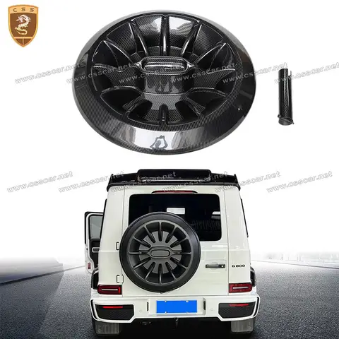 नई होफेल स्टाइल ब्लैक ड्राई कार्बन फाइबर कार स्पेयर टायर कवर टेलगेट बेंज जी क्लास W463a W464 कार रियर ट्रंक हुड एक्सेसरी के लिए 8 best sales w463a - №5