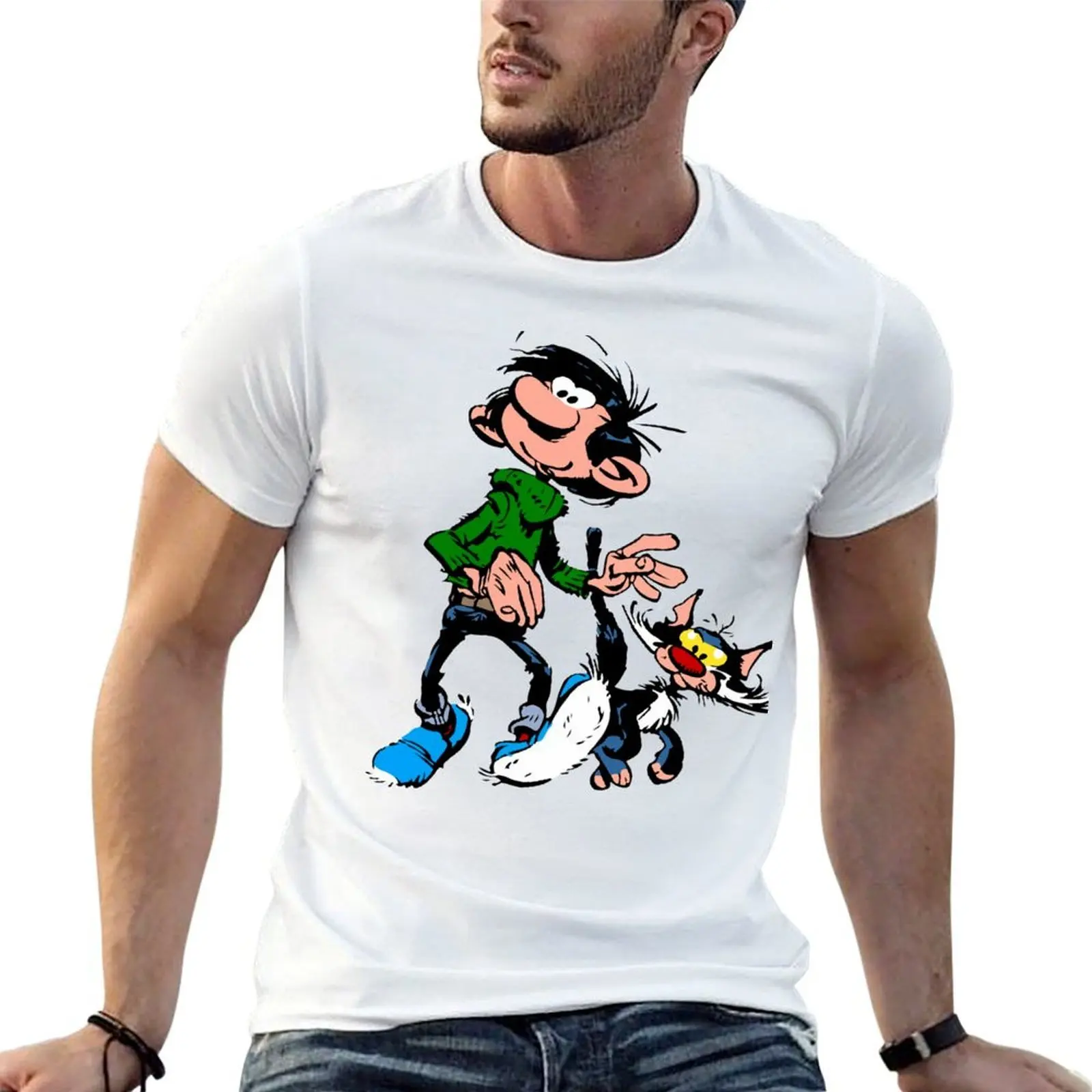 Gaston Goof Walking with Cat T-Shirt vintage clothes summer 2026 mens graphic t-shirts anime
