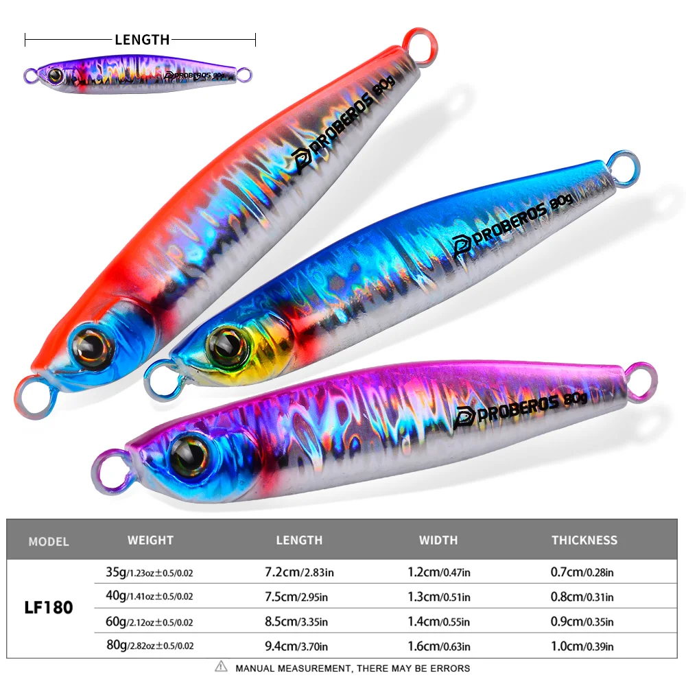Proberos 1pc Metal Fishing Tackle Jigging Lure 40/60/80g - Long Cast Slow Pitch Fast Retrieve Artificial Bait, Fishing Tackle