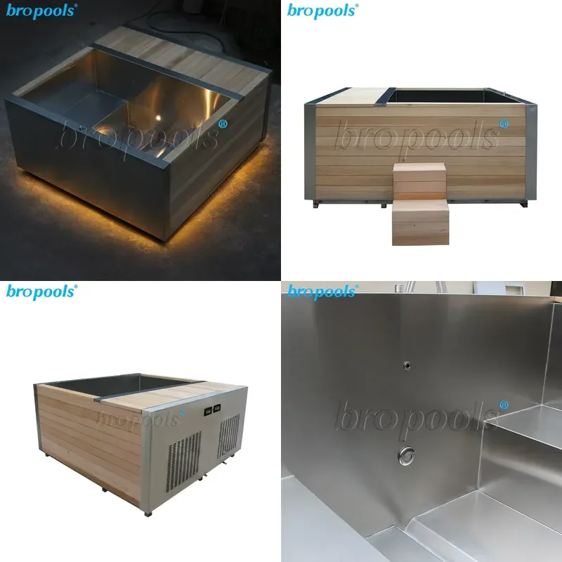New Design Premium Solid Wood Stainless Steel 4-Person Cold Plunge Lager Capacity Outdoor Ice Bath Tub for Muscle Recovery