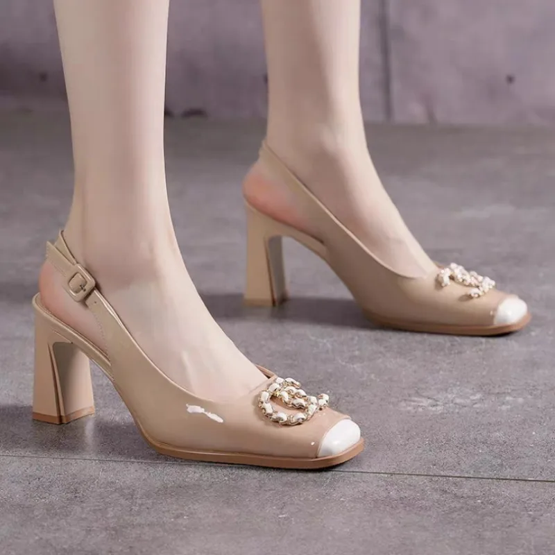 Women's Summer 2024 New Simple Buckle Designer Comfortable Anti-Slip High Heels Daily Shopping Outing Casual Women's Shoes