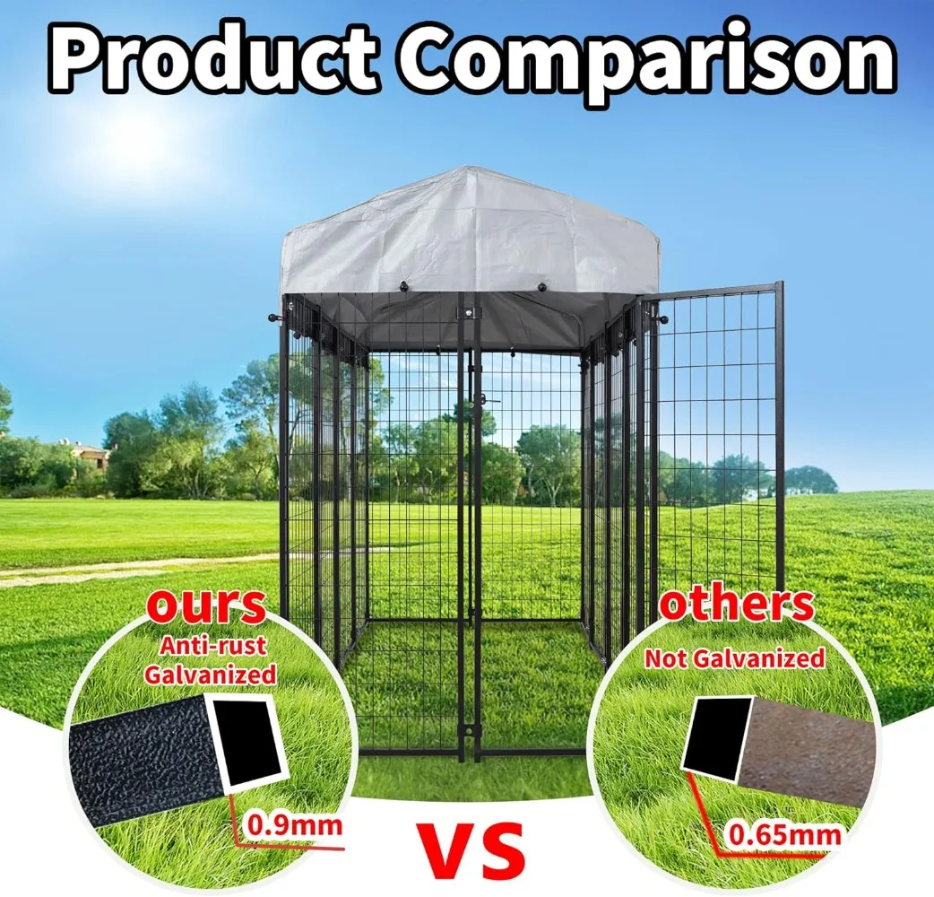 Large Outdoor Dog Kennel Heavy Duty Outdoor Dog Cage Anti-Rust Dog Pens Outdoor with Waterproof UV-Resistant Cover