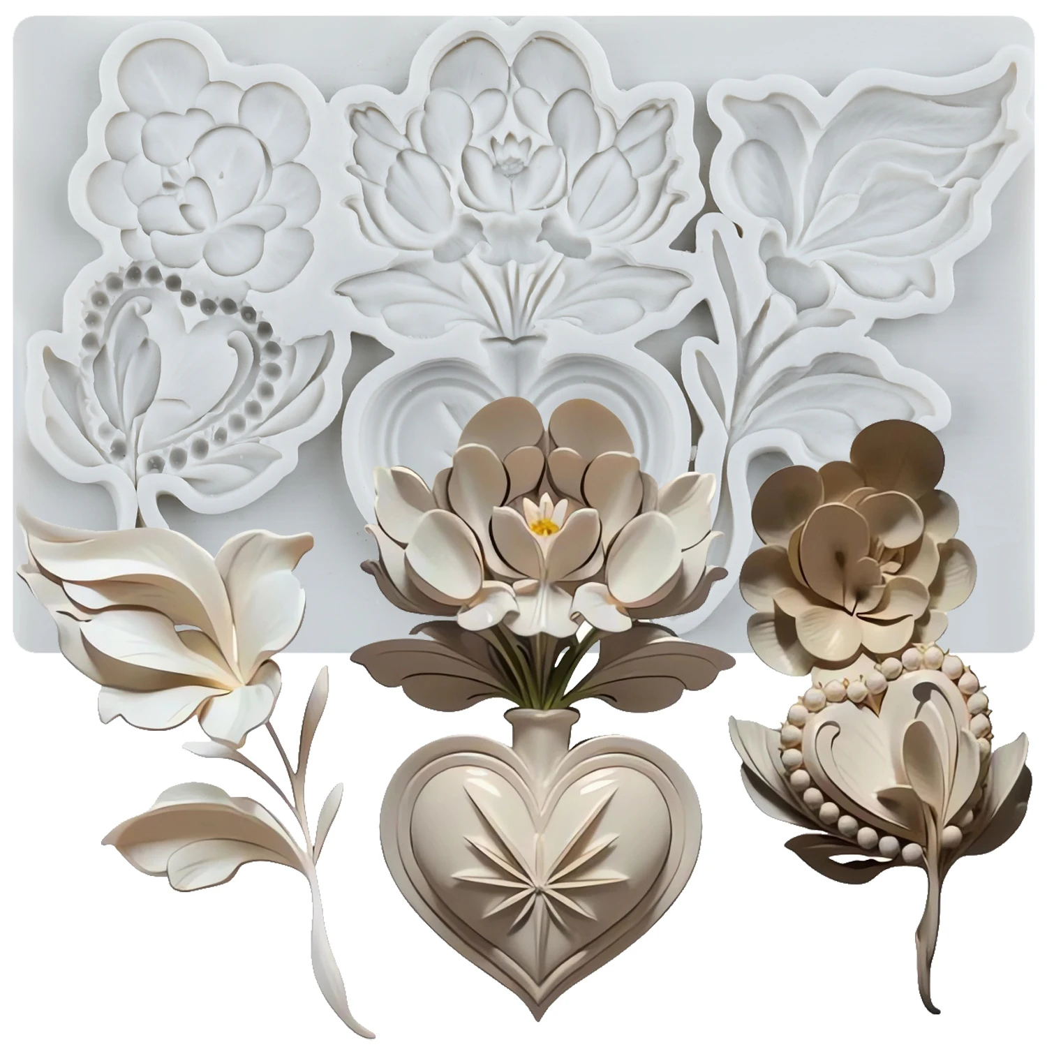 Flower Silicone Molds Flower Vase Fondant Cake Decorating Tools Cupcake Topper Candy Sugar Craft Gum Paste Polymer Clay