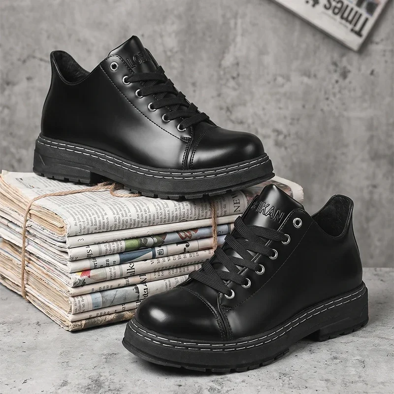 Schwarze Herren-Lederschuhe mit Schnürung, dicke Sohle, Business-Casual, formelle Alltagsschuhe, Oxford-Schuhe für Männer – Detail 3