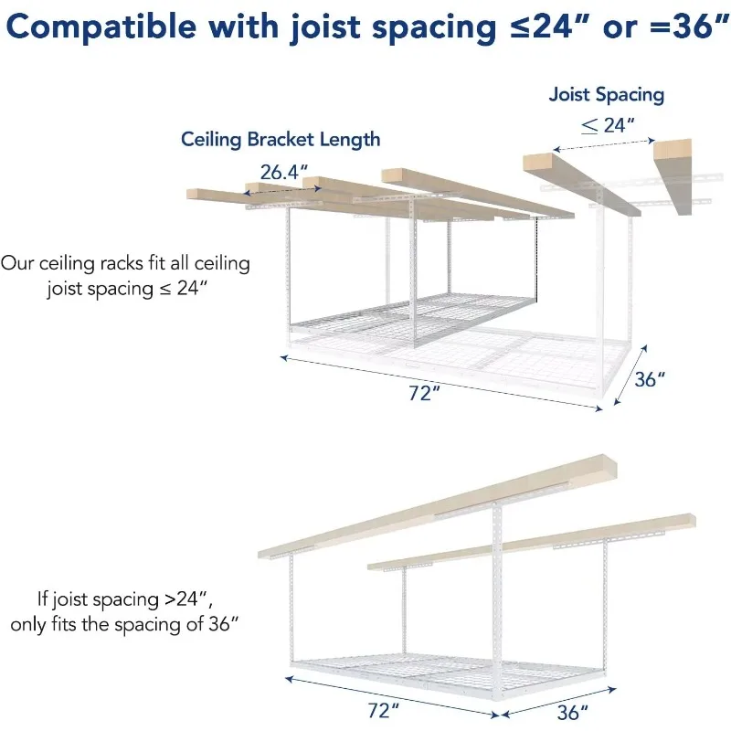 2 Pack 3x6 Overhead Garage Storage Adjustable Ceiling Storage Rack 72" Length x 36" Width x 40" Height (White)
