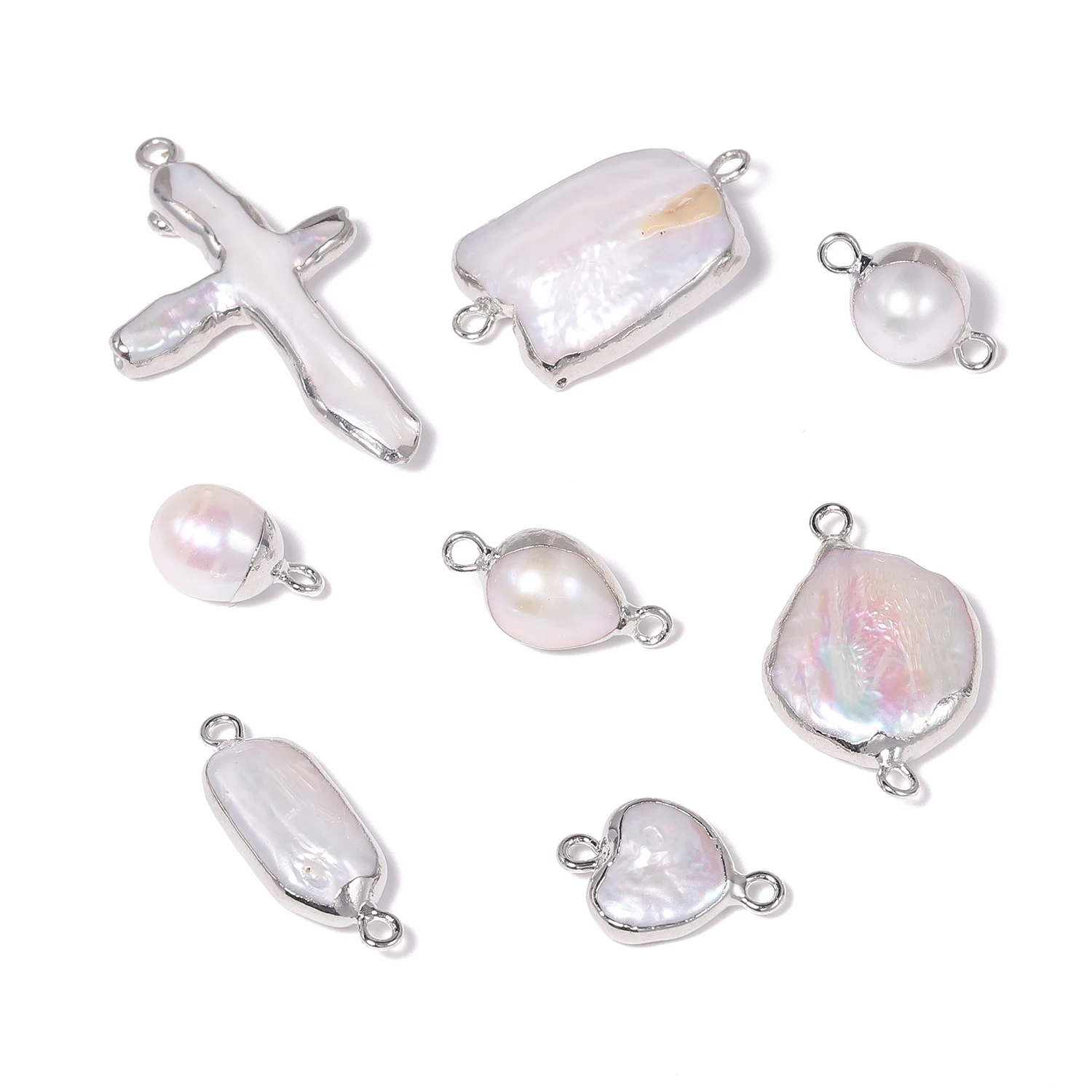 الطبيعية غير النظامية الحب القلب الصليب شكل حبات اللؤلؤ فضي الحواف فضفاض قلادة الخرز لصنع المجوهرات عقد دي اي واي سوار