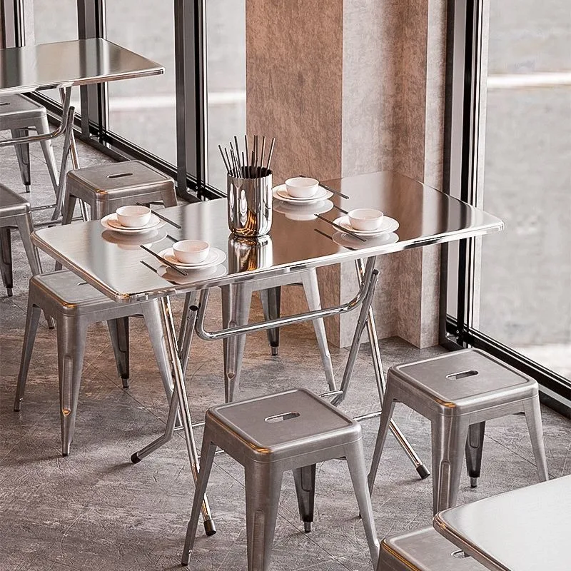 

Space-Saving Industrial Stainless Steel Foldable Square Restaurant Furniture Table and Chairs Set for Restaurants Table