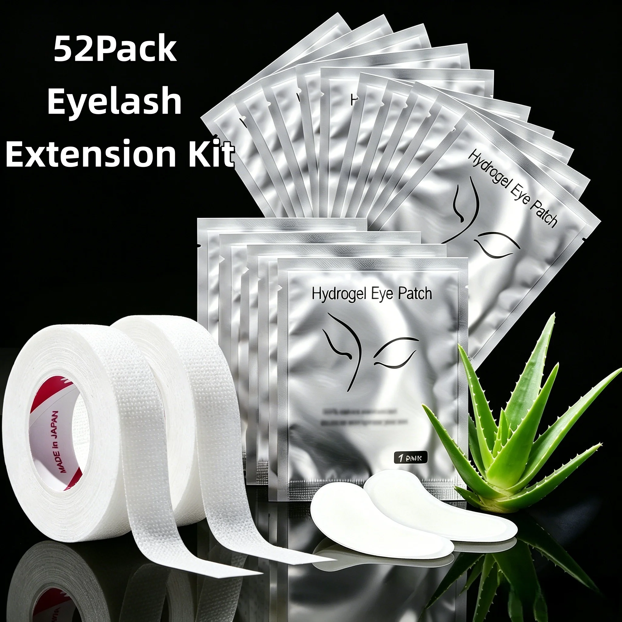 52Pcs Professional Eyelash Extension Supplies Kit 50 Pairs Lint Free Eye Gel Patches 2 Rolls Breathable Lash Tape Grafting Tools
