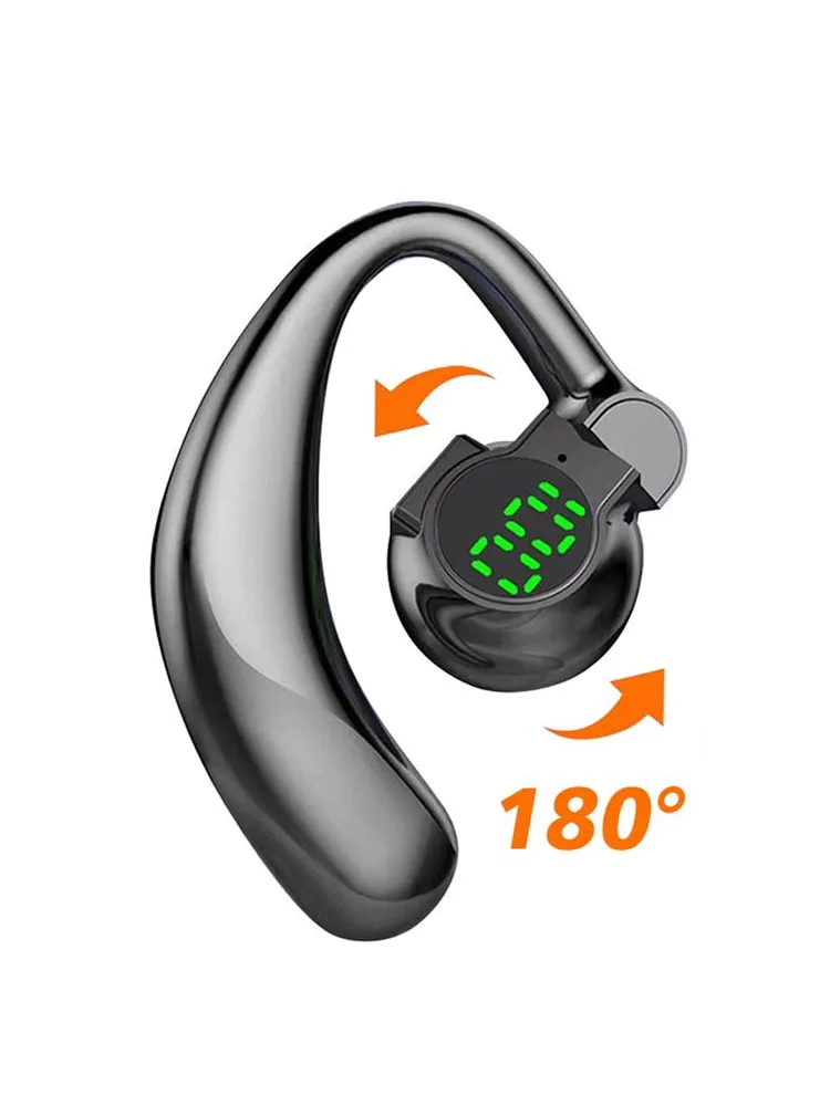 Nouveau 180 ° Écouteurs sans fil Bluetooth 5.4, mains libres, suppression du bruit, rotatif, Sport, affichage numérique, crochet d'oreille unique
