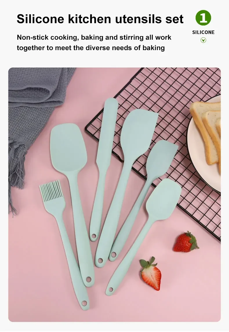 6-teiliges Silikon-Spatel-Set, lebensmittelecht, antihaftbeschichtet, hitzebeständig, Spatel, Wender zum Kochen, Backen, Mischen, Backen – Detail 4