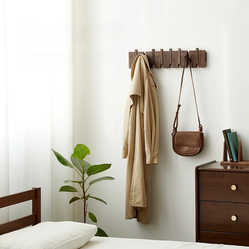 Hook on the Hallway Wall, Strong Adhesive, Non Punching Hanging Rack, Solid Wood Clothes Hook