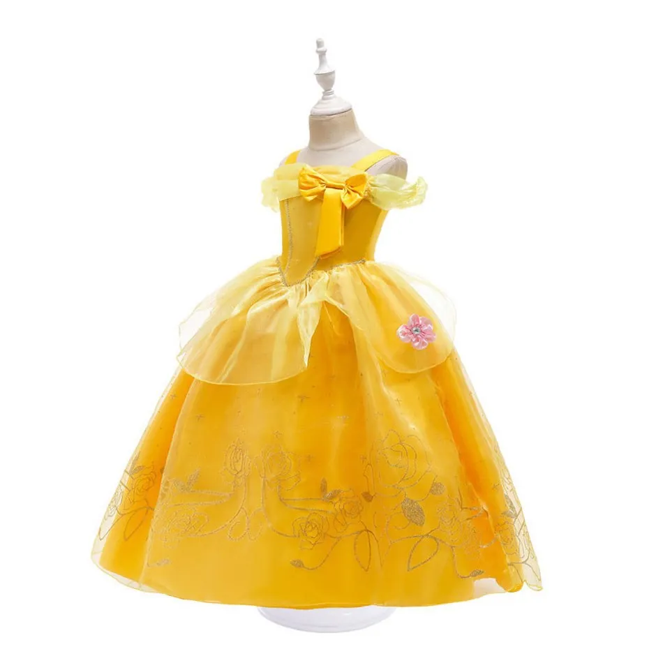 Girl Belle Dress Up Sleeveless Floral Children Party Princess Costume Kids Beauty and The Beast Halloween Carnival Outfit Clothe