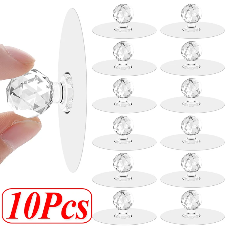 10/1PCS Transparent Crystal Door Knobs Cabinet Drawer Door Knobs Handles Self-adhesive Handle with Hook Function Door Wall Decor