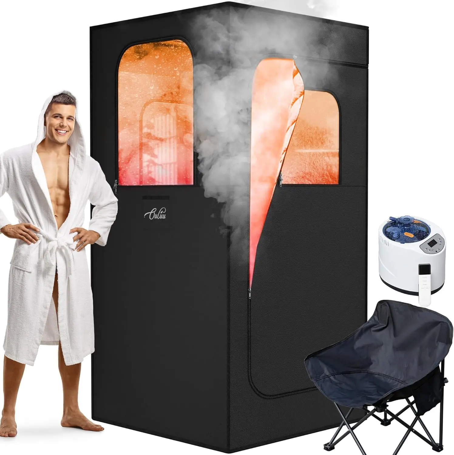 

Large Portable Steam Sauna with Remote Control, 3L Steamer, Big Chair for Home Relaxation, Black