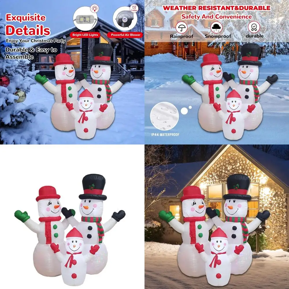 

7-Foot Tall Inflatable Snowman Family with Rotating Lights - Outdoor Christmas Lawn Decoration for Holiday Parties