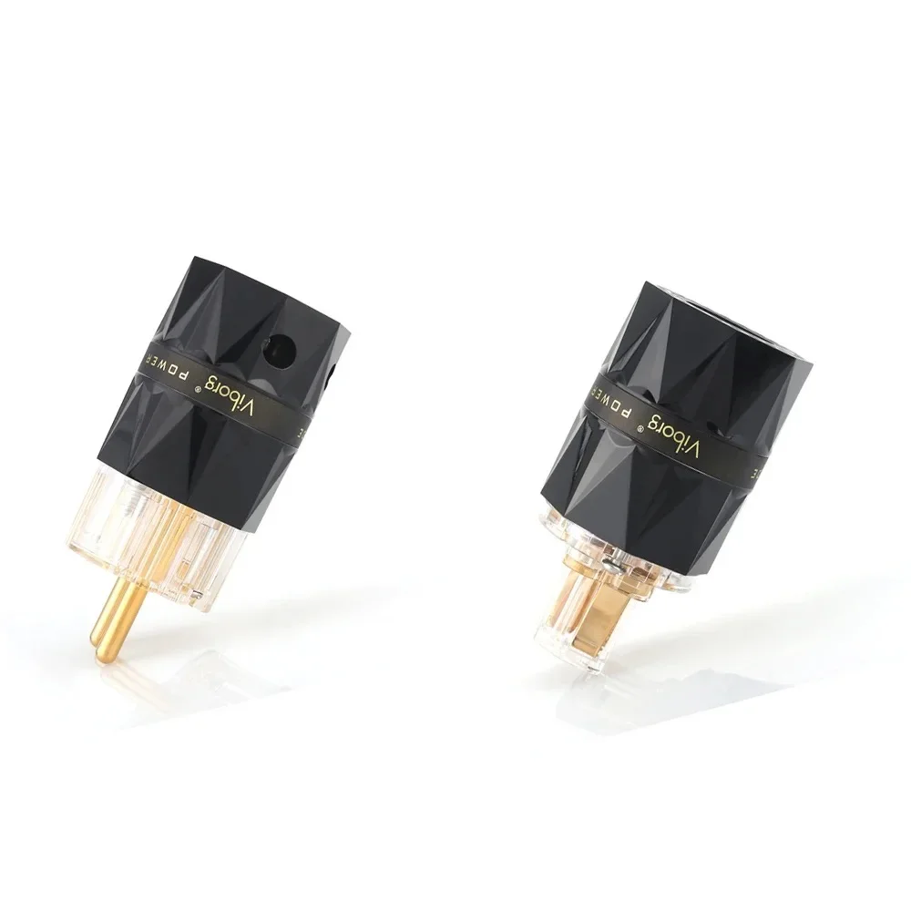 Viborg VF503G VE503GHifi audio pure copper 24K gold plated Transparent EU schuko power plug connector extension adapter