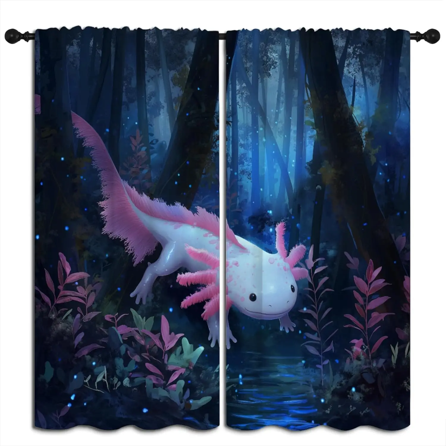 3D Cute Salamander Blackout Curtains for Boys Girl Bedroom Home Decor, Tropical Jungle Axolotl Reptile Animal Thermal Insulated