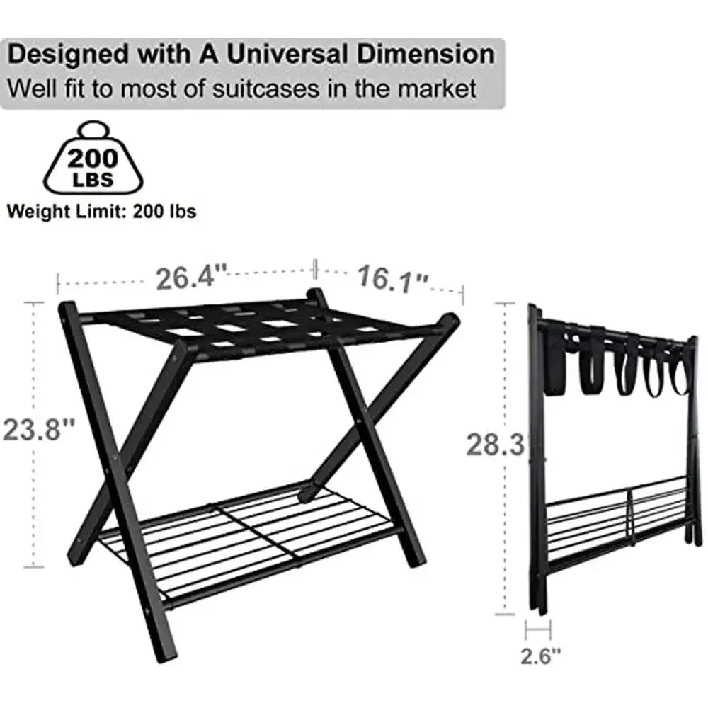 Багажная полка для гостевой комнаты, металлическая подставка для чемодана, держатель с полкой, складная конструкция, сверхпрочная стальная конструкция, двухъярусная