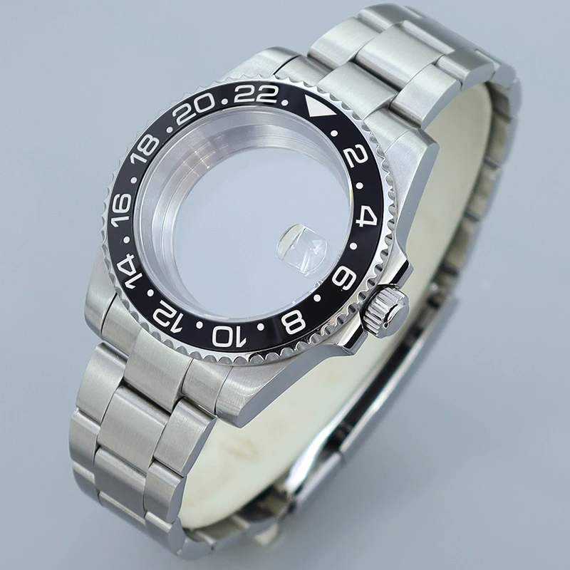 Casing jam tangan NH35 40MM tali besi tahan karat disikat kristal safir cocok Seiko NH35 NH36 4R36 8215 2824 gerakan untuk GMT MASTER