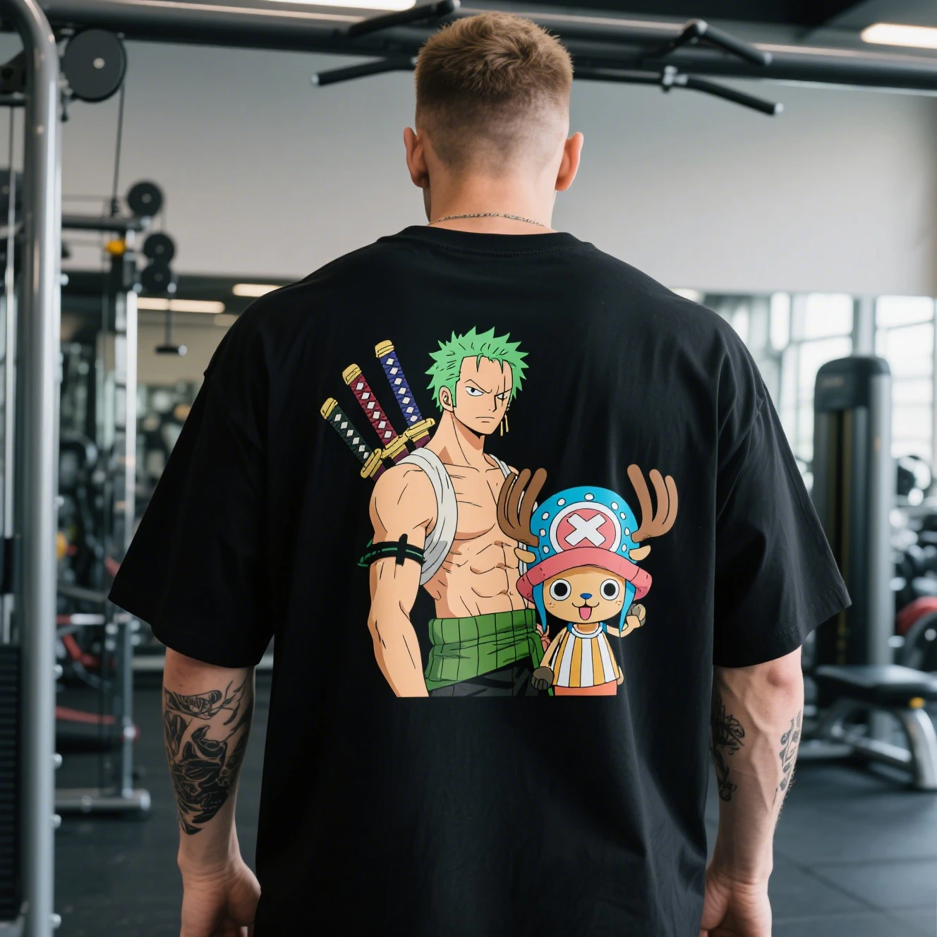 

Summer Pure Cotton Round-neck Short-sleeved T-shirts for Men and Women Are From The Famous Anime "One Piece: Zoro and Chopper"