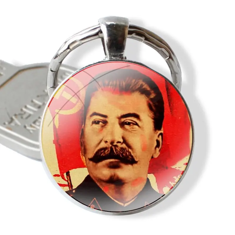 Keychain Handmade Glass Cabochon Key Ring Holder Pendant Key Chains Russian Commander Stalin