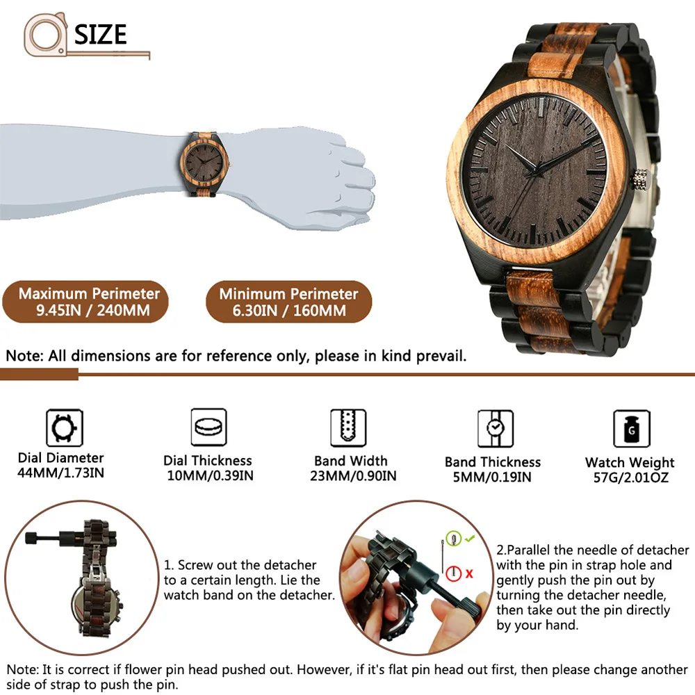 Customized Real Wood Watch for Men Women Laser Engraved on Back Logo Name Text OEM DIY Quartz Wooden Ebony Watches Wristwatch