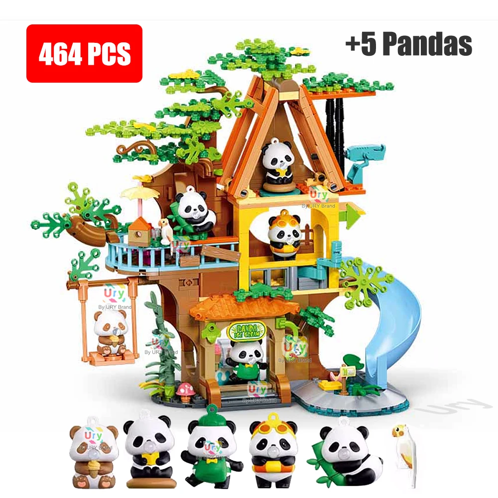 Friends City View Street View Exploration Panda Treehouse Villa Castle Figures Model Building Blocks Set Toys Gifts