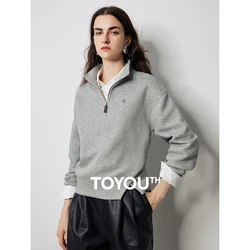 TOYOUTH-Camisola de manga comprida feminina com fecho, design de fenda aberta, pulôver desportivo, novo, outono, 2022