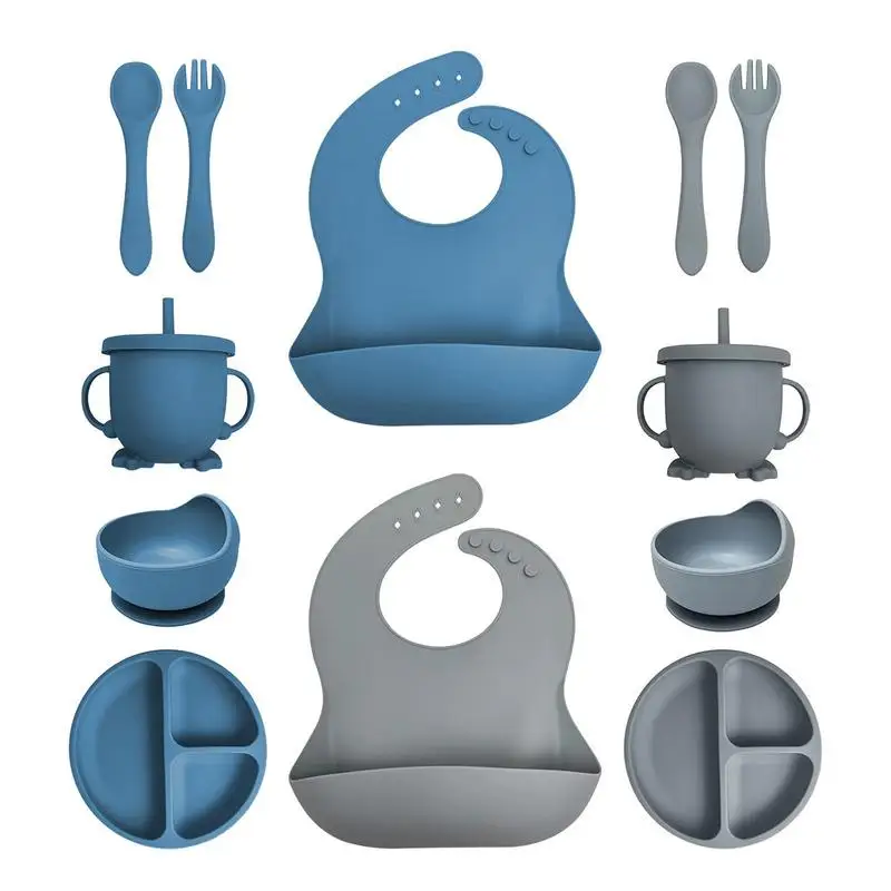 

Silicone Baby Feeding Set BPA Free Baby Silicone Tableware Set Toddler Training Food Plates Bowls Cups Divided Suction dishes