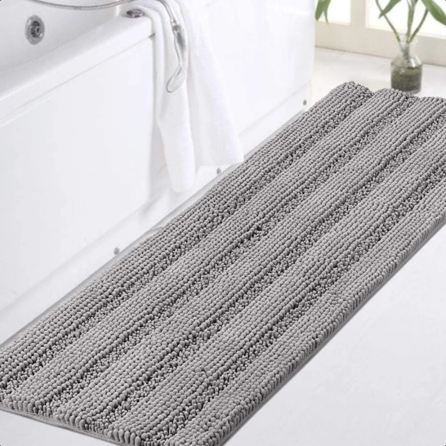 

Luxury Bath Runner Gray Bathroom Rug 47 x 17 Inches Mat Soft Plush AntiSlip Shower Rug Shaggy Mat Machine Washable Bath Rug for