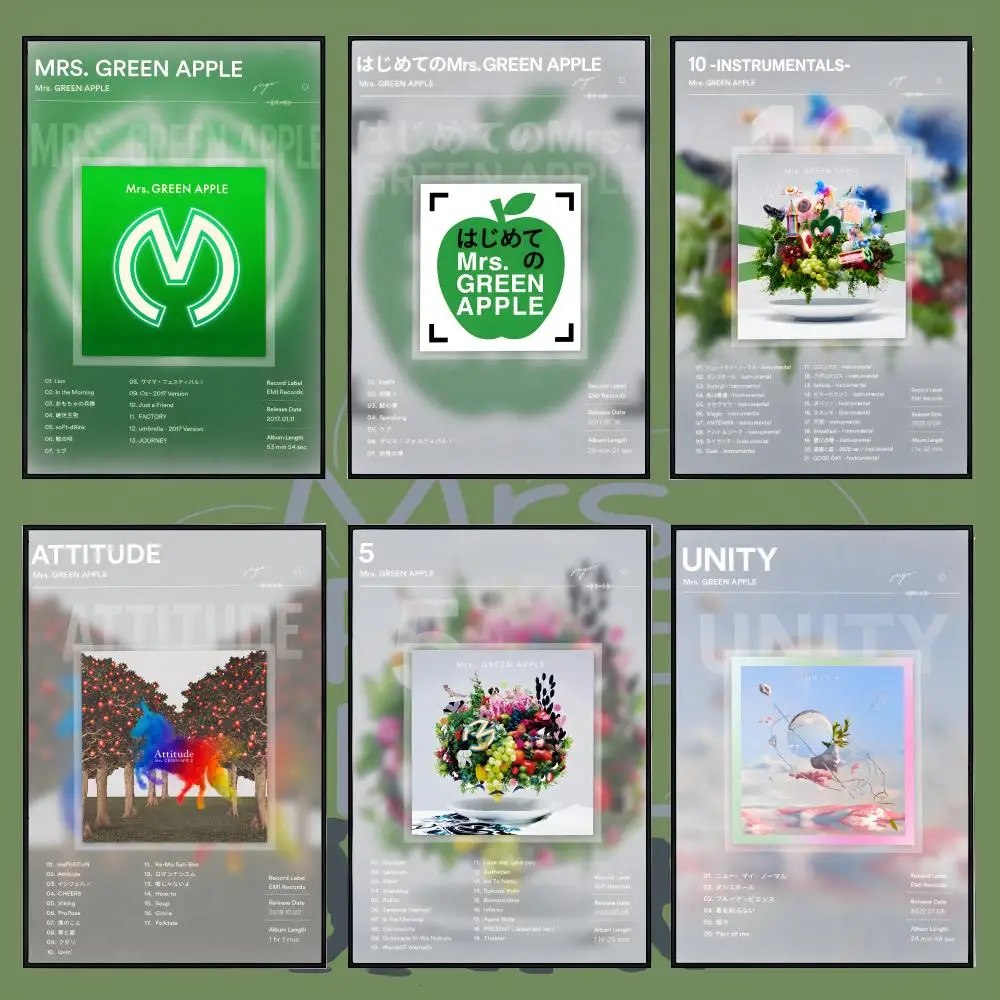 Band M-Mrs.Green Apple Albums Poster PP Self Adhesive Decorative poster Waterproof Waterproof for Apartment Bedroom