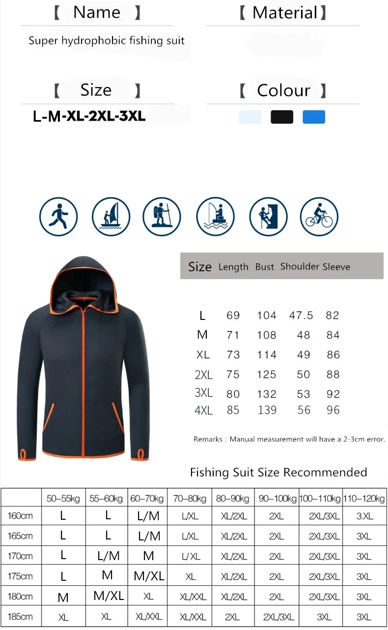 Man Fishing Clothing Tech Hydrophobic Fishing Clothes Outdoor Camping Hiking Hooded Jackets Waterproof Anti-Fouling Quick Drying